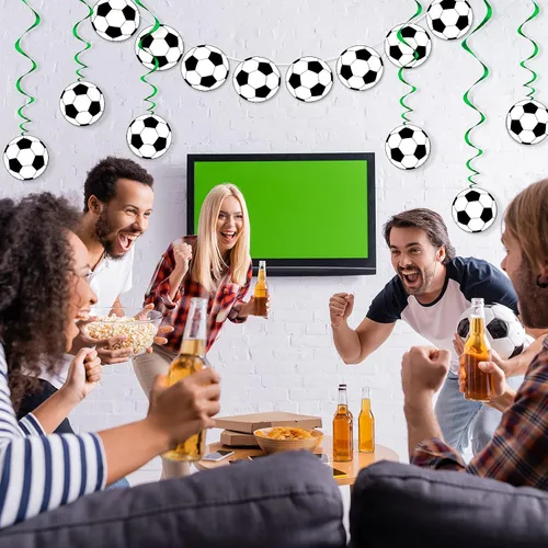 Miniatura 4 de Gersoniel 32 piezas de decoraciones de fútbol para fiesta, 2 unidades, guirnaldas de pancarta de fútbol, 30 remolinos colgantes de fútbol
