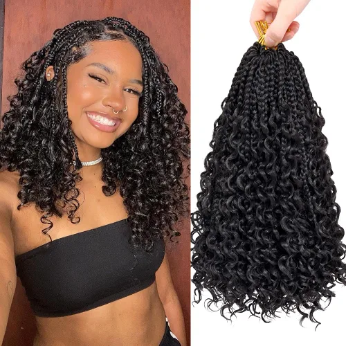 Miniatura 21 de Goddess Box Braids 1B3330 - Trenzas de ganchillo bohemias de 10 pulgadas para mujeres negras, paquete de 7 paquetes de trenzas bohemias preenlazadas