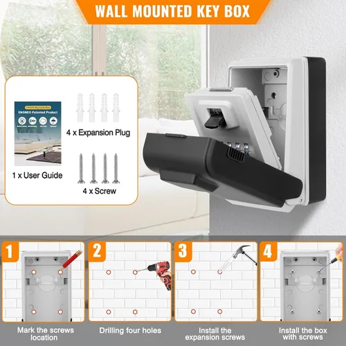 Miniatura 8 de HUANLANG Caja de bloqueo de llave para montaje en pared, caja de bloqueo de combinación para exteriores con 6 diales iluminados, impermeable, gran