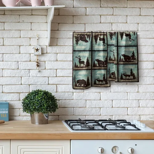 Miniatura 8 de Giwawa Juego de 2 toallas de mano vintage con diseño de oso y ciervo, diseño de alce y árbol, toalla de cara súper suave para baño, cocina, hombre