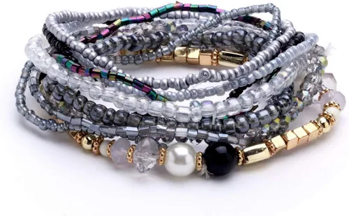 Miniatura 5 de MengPa Pulseras apilables con cuentas para mujer, joyería bohemia con capas