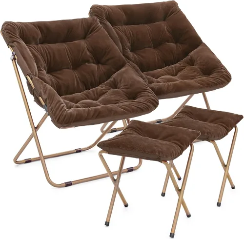 Miniatura 18 de Magshion Silla plegable de gran tamaño para adultos, silla de lectura con otomana, asiento circular esponjoso de piel sintética, cómoda silla