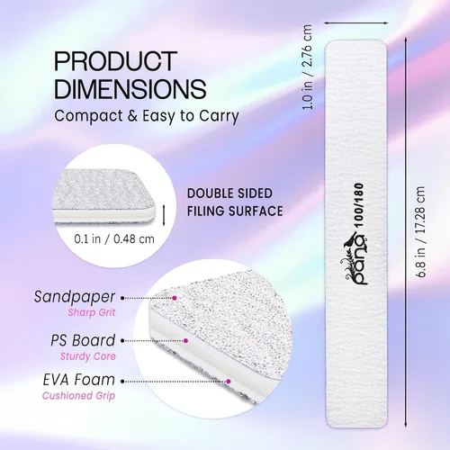 Miniatura 3 de PANA Lima de uñas Emery Jumbo de doble cara para manicura, pedicura, uñas naturales y acrílicas, cebra (grano 100/180), paquete de 50