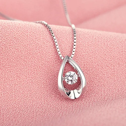 Miniatura 6 de Han han 18K White Gold Plated 925 Sterling Silver Tear Drop Pendant Necklace for Women with CZ Diamond, 5A+ Cubic Zirconia Necklace for Women