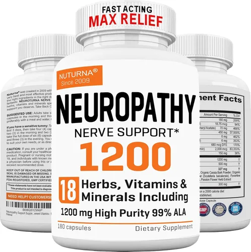 Suplemento de apoyo para la neuropatía con 1200 mg HP-99 de ácido alfa lipoico - Fórmula máxima de ALA para los nervios para pies, manos, dedos,
