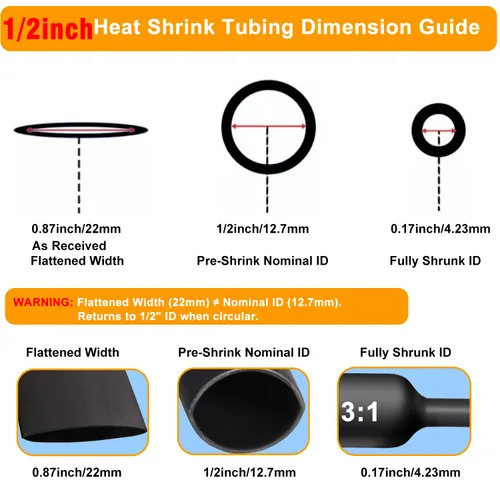 Miniatura 7 de Tubo termorretráctil de 1/2 pulgada (12.7mm) - Tubo termorretráctil impermeable de 10 pies con relación 3:1, diámetro pre-encogimiento de 1/2 Negro