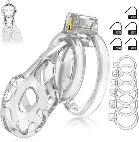 Miniatura 10 de Dispositivos de Jaula de Castidad Masculina - Jaula de Pene de Silicona Suave y Ligera para Hombre, Cintura de Castidad Transparente con Candado