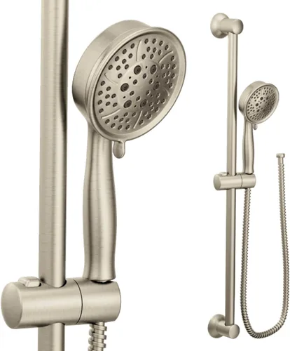 Moen Eco-Performance - Cabezal de ducha de mano de níquel cepillado con manguera de 69 pulgadas de largo con barra deslizante de 30 pulgadas,