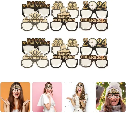 Miniatura 9 de ABOOFAN 12 lentes de feliz año nuevo 2024 gafas de fiesta de Año Nuevo Hola 2024 gafas de sol regalos de fiesta accesorios para cabina de fotos 2024
