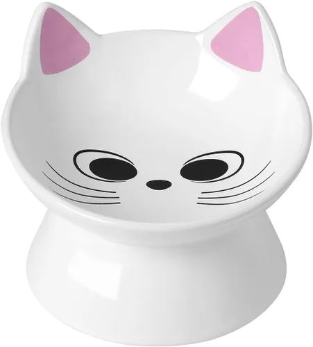 Miniatura 9 de ABRUTY Cuenco de agua para gatos, cuencos elevados de cerámica de 16 onzas, plato de comida para mascotas inclinado y elevado en 15°, antivómito