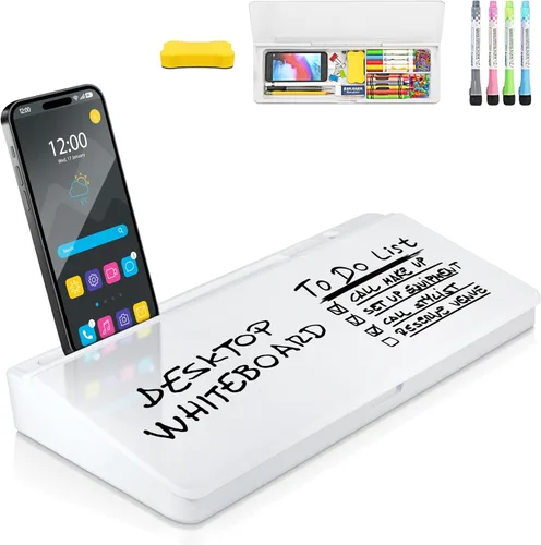 Miniatura 8 de Pizarra blanca de escritorio - Pizarra blanca de borrado en seco de vidrio - Compañero de computadora de escritorio - Oficina en casa y artículos