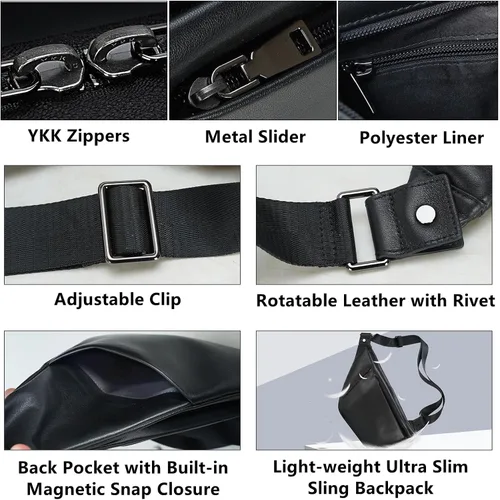 Miniatura 4 de Masa Kawa Mochila bandolera de cuero para hombres y mujeres de 7.9 pulgadas, bolsa de pecho ultra fina para ciclismo, senderismo, viajes, mochila