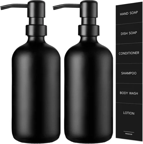 Miniatura 9 de Dispensador de jabón de vidrio ámbar GMISUN, juego de 2 dispensadores de jabón de mano para baño con bomba de acero inoxidable, juego de dispensador