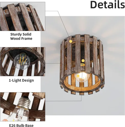 Miniatura 2 de Lámpara de techo de montaje empotrado de granja, lámpara de madera cerca del techo, accesorios de iluminación rústicos de pasillo para cocina