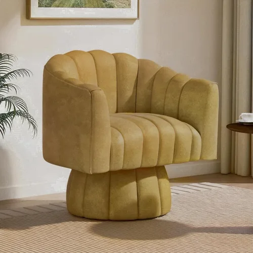 Miniatura 19 de Dewhut Silla giratoria decorativa, silla giratoria de 360° con reposabrazos, tapizada de piel sintética, sofá individual, silla de lectura para sala
