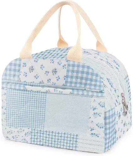 Miniatura 19 de Lonchera acolchada de algodón aislada, bonita bolsa acolchada con estampado floral, reutilizable, aislada, coqueta, de gran capacidad, hielera