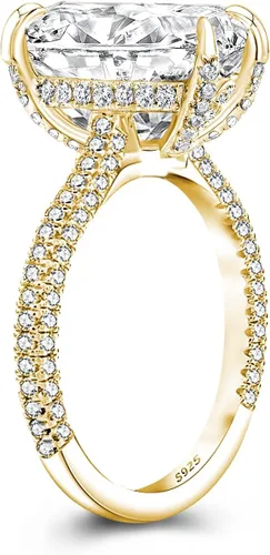 Miniatura 2 de Anillo de compromiso alargado de corte cojín de 4 CT7CT para mujer, anillo de diamantes de imitación, plata de ley 925, anillos de compromiso