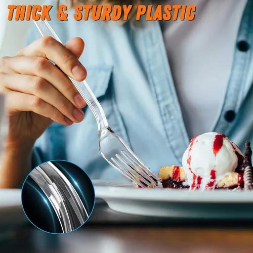 Miniatura 4 de Dipoo Tenedores de plástico transparente de 7.1 pulgadas resistentes con resistencia al calor y sin BPA, cubiertos de plástico sólido y duradero