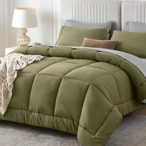 Miniatura 28 de Sasttie Juego de edredón tamaño individual, 5 piezas de cama reversible en una bolsa, juego completo de ropa de cama que incluye edredón, sábana