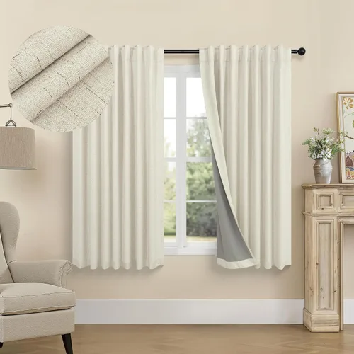 Miniatura 28 de Pitalk Cortinas cortas 100% opacas de lino para cafetería, 40 pulgadas de largo, 2 paneles, cortinas de puerta francesa para ventana, cortina