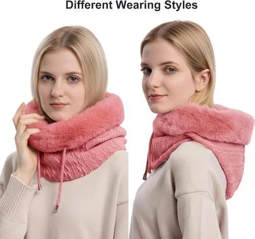 Miniatura 35 de HUAMULAN Gorro de invierno de una pieza para mujer, pasamontañas de forro polar, pasamontañas, máscara facial, bufanda, orejeras, esquí, nieve