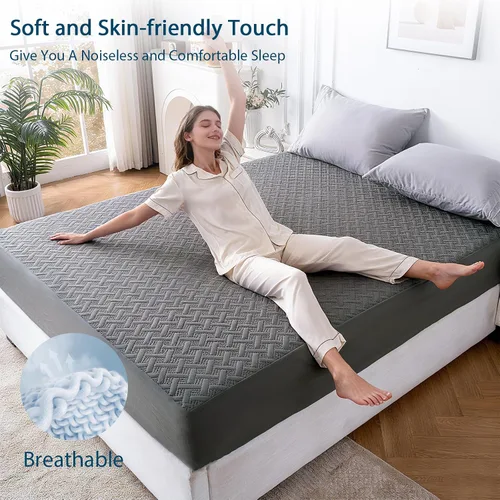 Miniatura 3 de Protector de colchón impermeable transpirable sin ruido, funda de colchón de cama tamaño individual con bolsillo profundo de 6 a 15 pulgadas