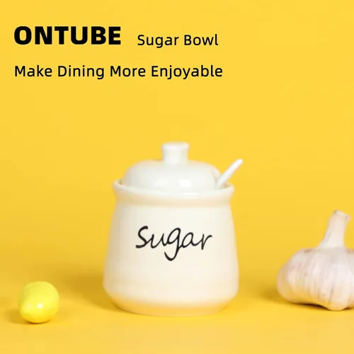 Miniatura 3 de ONTUBE Azucarero de cerámica con tapa y cuchara 12oz (beige)