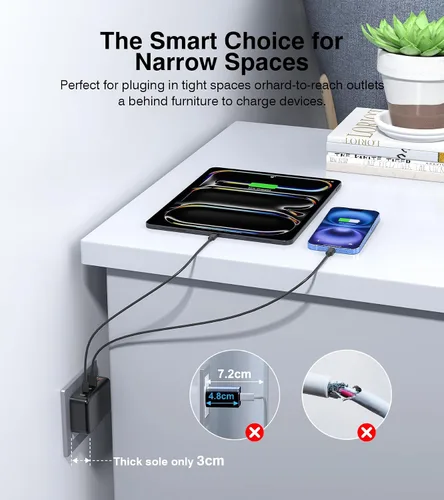 Miniatura 6 de Bloque de Carga Rápida, Cubo de Estación de Carga GaN de 6 Puertos USB C, Cargador de Pared de 100W de Tipo C de Múltiples Puertos con Enchufe