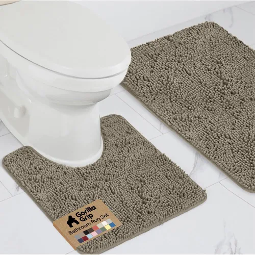 Miniatura 53 de GORILLA GRIP - Juegos de alfombras de baño, juego de 2 alfombras de chenilla suave, alfombra base para inodoro y alfombra de 30 x 20, alfombras Negro