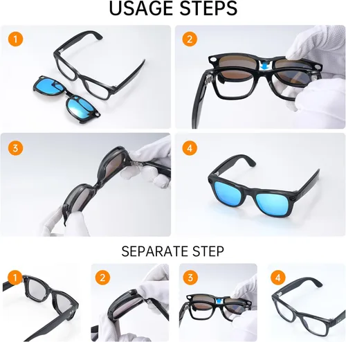 Miniatura 7 de HIBLOKS 4 clips polarizados para Ray-Ban Meta Wayfarer y Gen 2 (RW4008/RW4012 Grande 53-22), clip de decoloración para Meta Wayfarer Gen 2 Protege