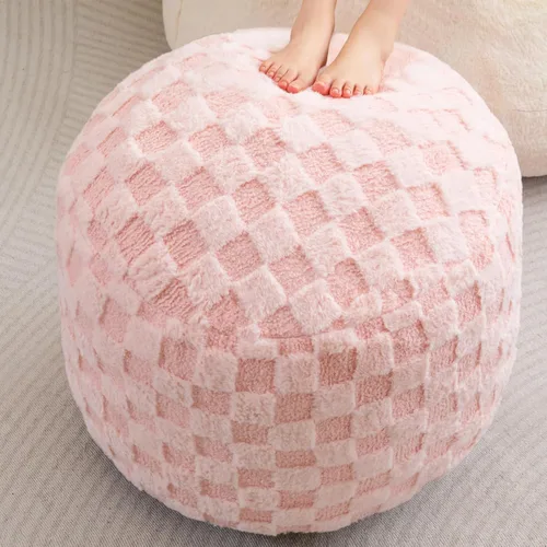 Miniatura 10 de HIGOGOGO Puf Otomán Redondo Relleno, Pufs de Pana con Relleno de Trozos de Espuma, Puf Peludo y Esponjoso Reposapiés Otomán de Almacenamiento, 20 X
