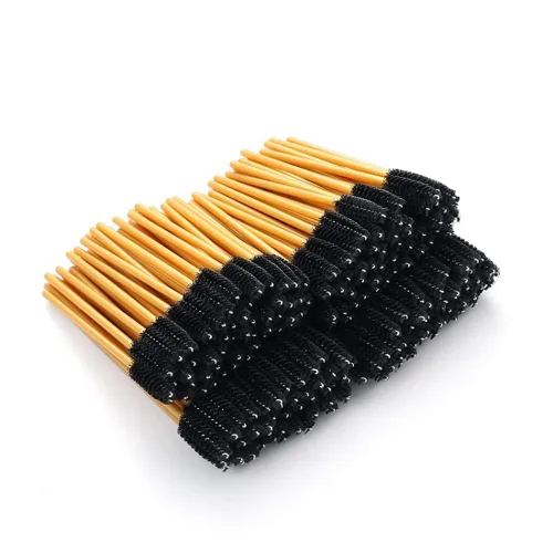200 unidades/paquete de cepillos desechables para pestañas – Varitas aplicadoras de cejas – 4 colores de cabeza de cepillo flexible (negro)
