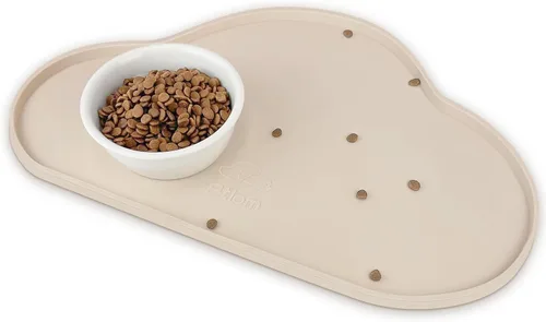 Miniatura 9 de Ptlom - Alfombrilla de silicona para alimentación de mascotas para perros y gatos, alfombrilla para comedero con bordes altos, antideslizante, Beige
