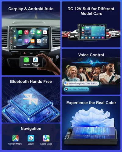 Miniatura 3 de Estéreo de coche doble DIN con pantalla táctil HD de 7 pulgadas, radio Bluetooth para automóvil in-Dsah navegación con Carplay inalámbrico y Android