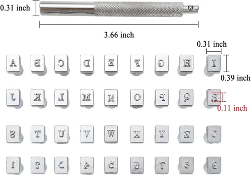 Miniatura 5 de Yoption Juego de 36 piezas de sellos metálicos de letras y números, 26 herramientas de perforación de cuero con letras y números, para cinturón