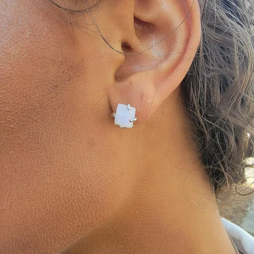 Miniatura 143 de Natural raw gemstone stud earrings with white gold over 925 sterling silver, 6 to 7mm rough genuine quality birthstone gift for her, Uniquelan