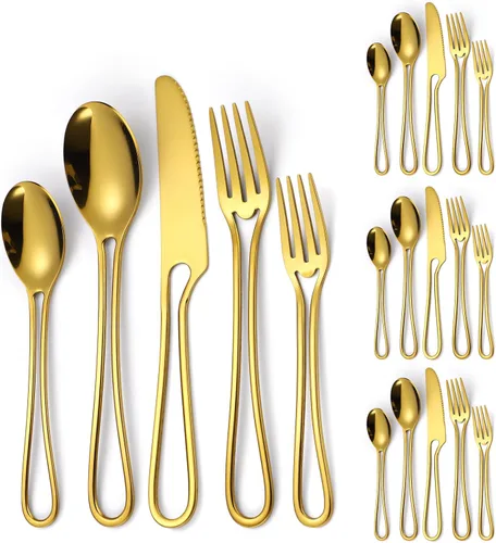 Miniatura 24 de Modern Silverware - Juego de cubiertos martillados de acero inoxidable de 20 piezas para 4 personas, incluye tenedores, cucharas, cuchillos, plateado
