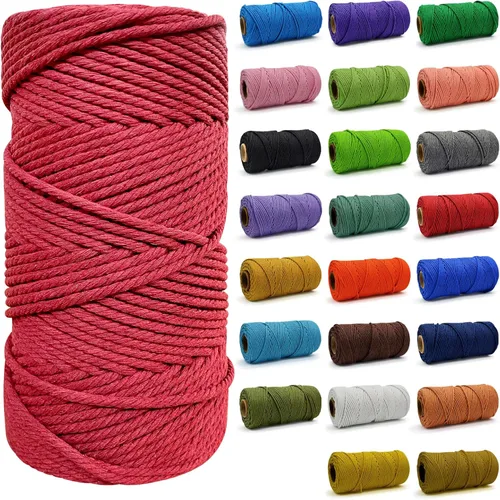 Miniatura 26 de Cuerda de Algodón 8mm x 20 Yardas - Cuerda de Macramé Natural Sin Blanquear - Cuerda de Algodón Trenzada de 3 Hilos para Colgar en la Pared, Blanco