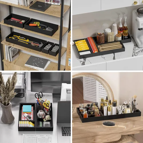 Miniatura 7 de Lixple Organizador de Cajón de Bambú, Pequeño Organizador de Cubiertos para Cajón de Cocina, Organizador de Utensilios Apilable, 2 Piezas