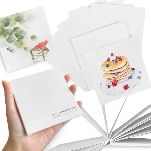 Miniatura 21 de Cuaderno de bocetos de acuarela, cuaderno de 5x5 pulgadas con cubierta de tela cuadrada portátil, 20 hojas de papel de dibujo texturizado