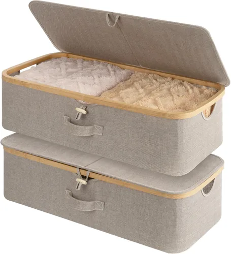 Miniatura 8 de StorageWorks Paquete de 2 Cajas de Almacenamiento Debajo de la Cama con Marco de Bambú, Contenedor Debajo de la Cama con Tapa Abatible de 42L