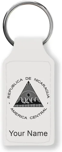 Miniatura 40 de LaserGram Llavero rectangular, bandera de Nicaragua, grabado personalizado incluido, Bambú