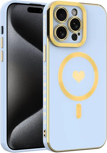 Magsafe - Funda magnética para iPhone 13 Pro Max, cubierta de lujo chapada en forma de corazón, compatible con Magsafe para mujeres y niñas con Azul