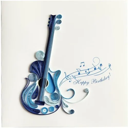 Miniatura 3 de NIQUEA.D, Tarjeta de cumpleaños de guitarra Quilling