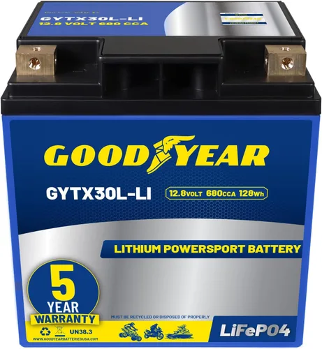 Miniatura 18 de Goodyear GYTX4L-LI LiFePO4 LiFePO4 12.8V 150CCA Batería recargable de alto rendimiento Powersport con reemplazo inteligente BMS para motocicleta