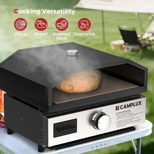 Miniatura 5 de CAMPLUX Horno de pizza de 17 pulgadas para parrilla con bolsa de almacenamiento y piedra de cordierita de 14.8 x 13 pulgadas, termómetro integrado