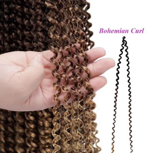 Miniatura 9 de Dorsanee Cabello Passion Twist Ombré de 18 pulgadas, 6 paquetes, Cabello de Ganchillo Water Wave, Cabello Largo Bohemio Rizado para Trenzar