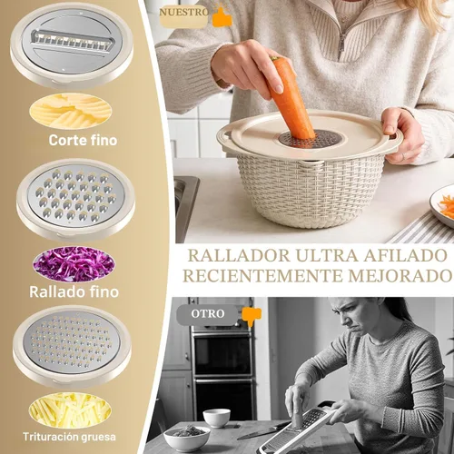 Miniatura 5 de Juego de colador 4 en 1 con tazón, cuenco colador giratorio de 360° patentado con 3 ralladores, tapa a presión y base antideslizante, divertido
