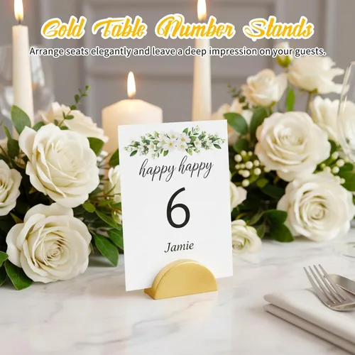 Miniatura 3 de 60 soportes dorados para números de mesa, soporte de madera para mesa de boda, titulares de tarjetas de lugar, números para bodas, recepciones