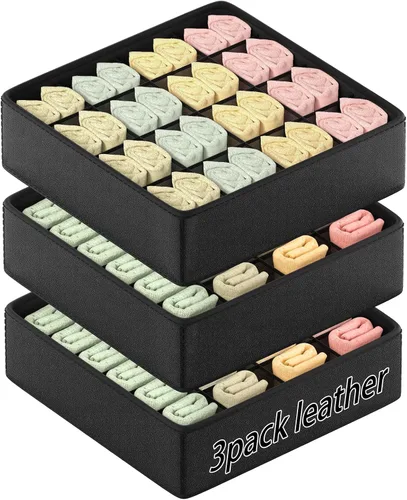 Miniatura 8 de Organizador de cajones de ropa interior de cuero de moda, divisores de armario, 64 celdas (16+24+24+24), caja de almacenamiento de cuero plegable